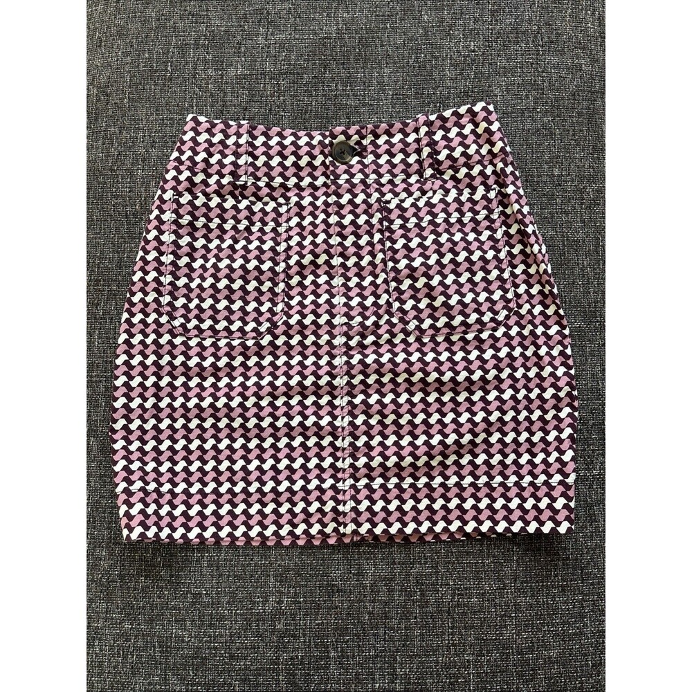 Maeve Anthropology Women’s Mini Skirt Size XS Pink Houndstooth Print Pockets